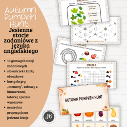 Autumn Pumpkin Hunt – Jesienne stacje zadaniowe z języka angielskiego - Escape Room - Dla klas 1-3