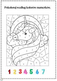 KOLOROWANKA WEDŁUG NUMERKÓW. JEDNOROŻCE.