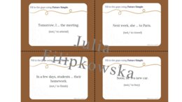 Future Simple Karty do mówienia/ Mówienie/ Speaking/ Zestaw/ Pakiet/ Klasy 4-8/ Klasy 4-6/ Klasy 6-8/ SP/ Warm-up/ Rozgrzewka/ Gramatyka/ Grammar/ Speaking cards grammar/ Grammar cards/ E8