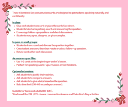 Valentine’s Day Speaking Cards – 125 pytań do mówienia po angielsku | ESL B1–B2+ | Młodzież i dorośli