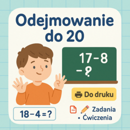 Odejmowanie w zakresie do 20. Karta pracy. Sprawdzian