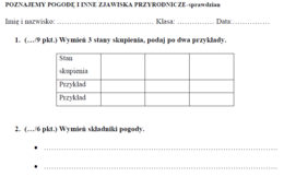 poznajemy pogodę i inne zjawiska przyrodnicze-sprawdzian
