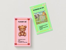 Karty z listą prezentów. Wesołe karty z obrazkami prezentów.