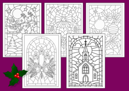 🎄✨🎅❄️Świąteczne WITRAŻE – Kolorowanki (34 szt.) - 🎀🌲Boże Narodzenie - zima - biblioteka - świetlica