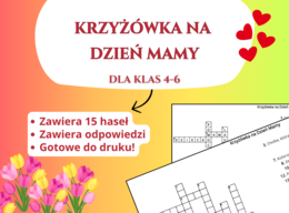 Krzyżówka na Dzień Mamy 💐❤️ – język polski, godzina wychowawcza, świetlica, edukacja wczesnoszkolna
