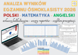 Analiza wyników egzaminu ósmoklasisty (E8) w 2026 r. - język polski, matematyka, język angielski (zestaw)