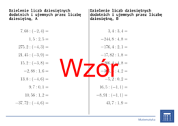 Dzielenie liczb dziesiętnych dodatnich i ujemnych przez liczbę dziesiętną | matematyka | 26 kolumn