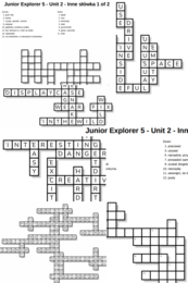 Junior Explorer 5 – Unit 2 – krzyżówki – Przymiotniki/Zawody/Inne słówka