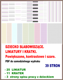 DZIECKO SŁABOWIDZĄCE. LINIATURY I KRATKI. Powiększone, kontrastowe i szare. PDF do samodzielnego wydruku.