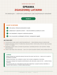 Matematyczne Biuro Śledcze — gra dedukcyjna, klasa 5 (działania pisemne, pole figury, jednostki + klucz)