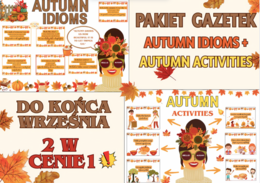 🍂 PAKIET GAZETEK „AUTUMN IDIOMS + AUTUMN ACTIVITIES” 🍂2 w cenie 1 | duży plakat Pani Jesieni|3 dodatkowe grafiki-niespodzianki| Wiele możliwości aranżacjiEdukacyjna i kolorowa dekoracja do klasy i nie tylko