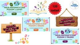 Misja matematyczna 4 działania 3  gry genially- Poziom Łatwy, Średni i Trudny