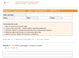 Diagnoza z matematyki na początek klasy 8 (po klasie 7)