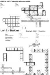 Brainy 4 – Unit 2 – krzyżówki – Adjectives describing people/Countries/Stationery/Useful!_In the playground