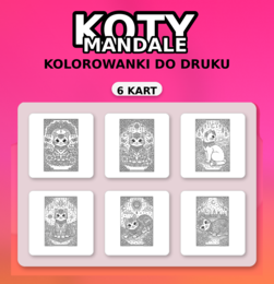 Dzień Kota: koty mandale – kolorowanki A4 (6 stron) – PDF