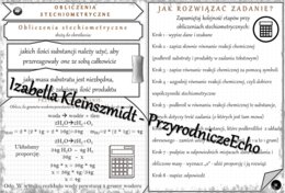 Sketchnotka - notatka „Obliczenia stechiometryczne” wykonana w power point do edycji. Chemia 7, „Ważne prawa”