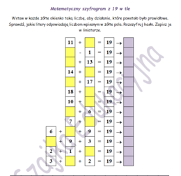Matematyczny szyfrogram z 19 w tle