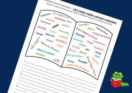 Lekturowa chmura wyrazowa - HOBBIT, CZYLI TAM I Z POWROTEM – lektury obowiązkowe – chmura - karta pracy – EGZAMIN – powtórka