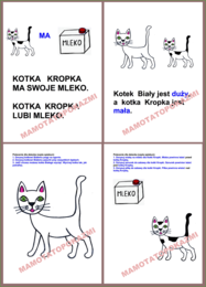 DZIEŃ KOTA. Proste zdania do czytania. Proste rysowanki. PDF do samodzielnego wydruku.