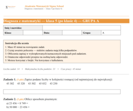 Diagnoza z matematyki na początek klasy 5 (po klasie 4)