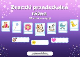 Znaczki przedszkolne różne 30 sztuk do edycji
