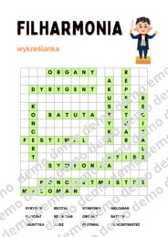 Muzyka, klasa 4-5. Filharmonia. Karta pracy: wykreślanka.