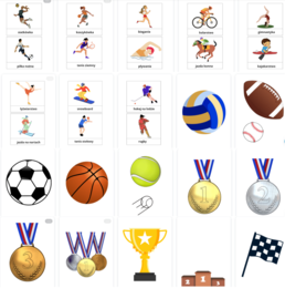 Sporty - nazwy sportów z obrazkami, piłki, kolorowanki,