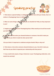 Thanksgiving worksheet A2+/B1
