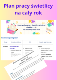 Plan pracy świetlicy dla klas 1-3