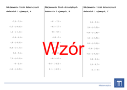 Odejmowanie liczb dziesiętnych dodatnich i ujemnych | matematyka | 26 kolumn