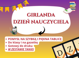 🎊 Girlanda – Dzień Nauczyciela, Szkoła podstawowa • Świetlica • Godzina wychowawcza, dekoracje do gazetki, szkoła podstawowa, klasy 1–8, girlanda