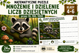 Matematyczne puzzle – mnożenie i dzielenie liczb dziesiętnych przez 10, 100 i 1000 | klasy 4–6