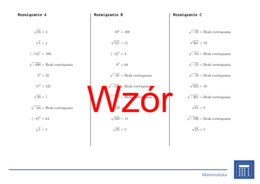 Kwadrat i pierwiastek kwadratowy liczb całkowitych | matematyka | 26 kolumn