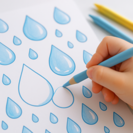 Kropelki na szybie – karta pracy do rysowania po śladzie