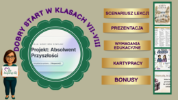 Scenariusz pierwszej lekcji języka polskiego w klasach VII–VIII | wymagania edukacyjne | prezentacja | karty pracy