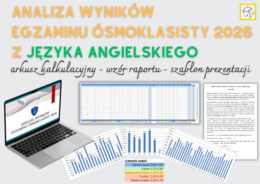 Analiza wyników egzaminu ósmoklasisty (E8) z języka angielskiego w 2026 r. - arkusz kalkulacyjny, wzór raportu, szablon prezentacji na radę pedagogiczną