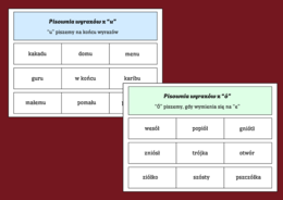 ORTOGRAFIA – wyrazy z „Ó” I "U"– zasady ortograficzne – FISZKI – 20 str. - ZESTAW
