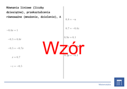 Równania liniowe (liczby dziesiętne), przekształcenia równoważne (mnożenie, dzielenie) | matematyka, algebra | 26 kolumn
