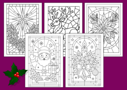 🎄✨🎅❄️Świąteczne WITRAŻE – Kolorowanki (34 szt.) - 🎀🌲Boże Narodzenie - zima - biblioteka - świetlica