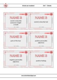 E8 Speaking Cards – Name 3. Vocabulary Revision Game