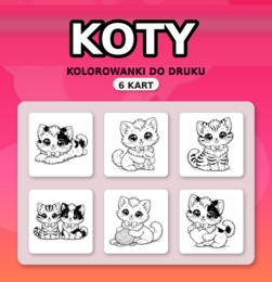 Dzień Kota, słodkie kotki kawaii do kolorowania – 6 kart A4 (PDF)