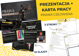 Prawa człowieka – prezentacja (32 slajdy)  i karta pracy  (3 strony)| WOS klasa 8 | Konstytucja RP | Prawa dziecka | Cyberprzemoc