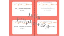 Present Continuous/ Karty do mówienia/ Mówienie/ Speaking/ Konwersacje/ Klasy 4-8/ Klasy 4-6/ Klasy 6-8/ SP/ Warm-up/ Rozgrzewka/ Speaking cards/ Gramatyka/ Grammar/ Speaking cards grammar/ Grammar cards/ E8