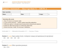 Diagnoza z matematyki na początek klasy 4 (po klasie 3)