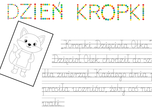 📢 Dzień Kropki – opowiadanie, pisanie po śladzie, kolorowanki i napis(21 stron) 🎉