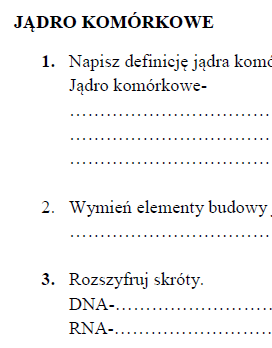 Jądro komórkowe - karta pracy