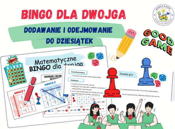 BINGO dla dwojga – Dodawanie i odejmowanie do dziesiątek / gra planszowa