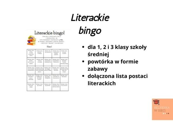 Bingo literackie - język polski / szkoła średnia