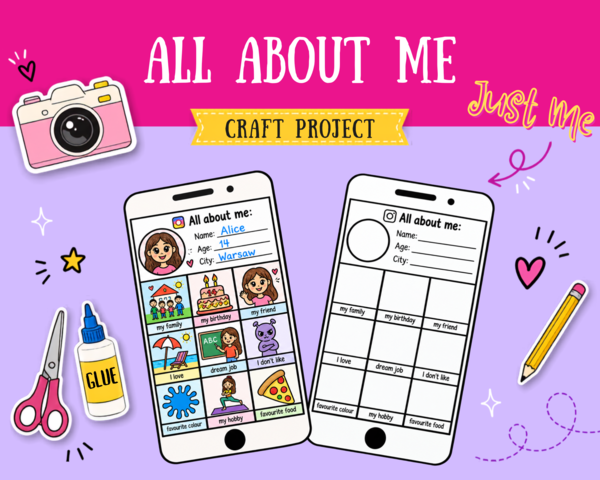 All about me - back to school craft, szablon wszystko o mnie, telefon język angielski