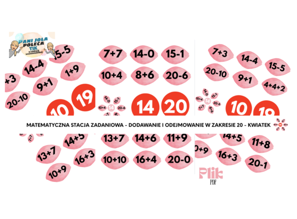 "Matematyczny kwiatek" stacja zadaniowa - dodawanie i odejmowanie w granicach 20.